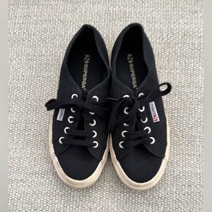 Superga Black and Cream Canvas Sneakers Sz. 39, (US 7)